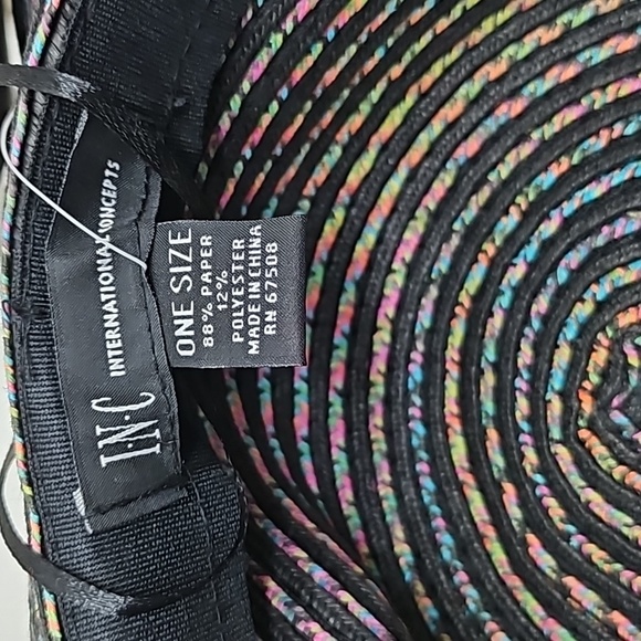 INC Sun-Hat Rainbow Weaved Striped Floppy Hat Black l Packable Wide-Brim NWT - Picture 4 of 7